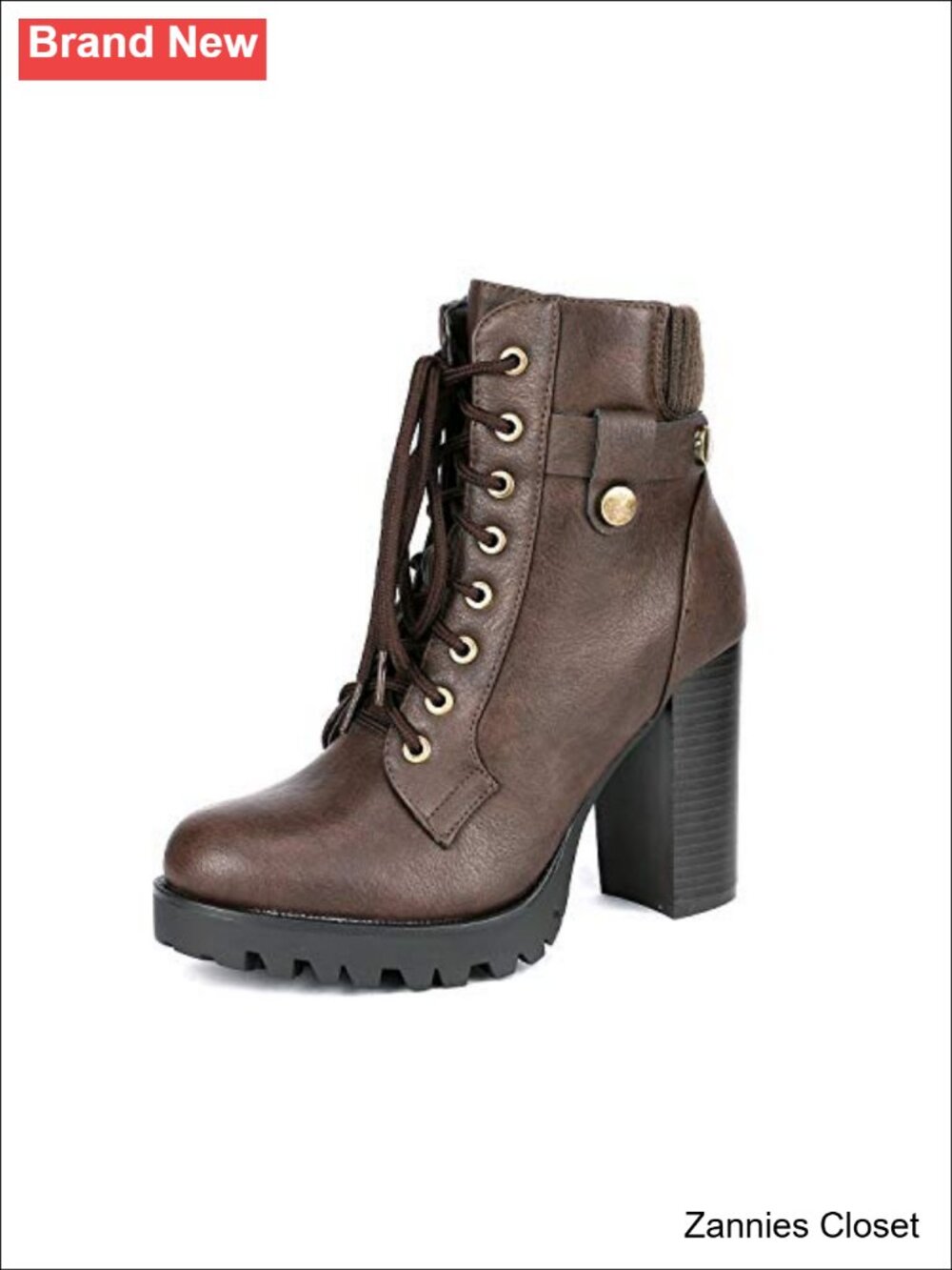 ✨ DREAM PAIRS Women's Lace Up Combat Ankle Booties Vegan Leather Chunky Heel